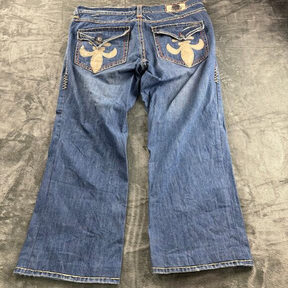 VTG Laguna Beach Jeans Men 40 Y2K Wide Leg White Stitch Streetwear Skull Blue - Picture 11 of 11